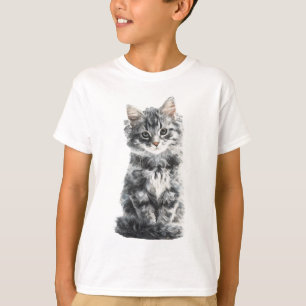 Fluffy Silver Maine Coon Kitten Kids T-Shirt