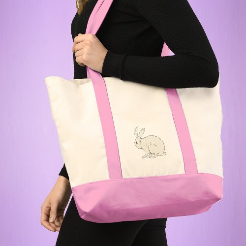 Fluffy Sitting White Bunny Rabbit Illustration Tote Bag