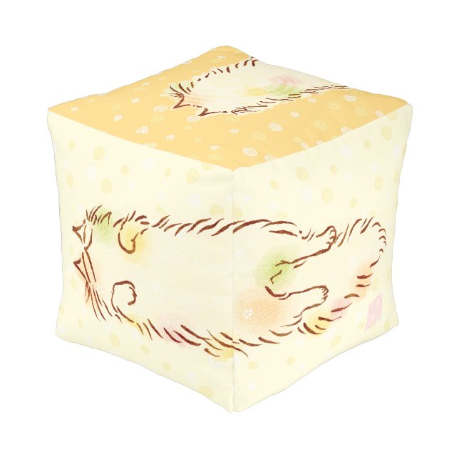 Fluffy Sleepy Cat (13") Pouf (Angled Front)