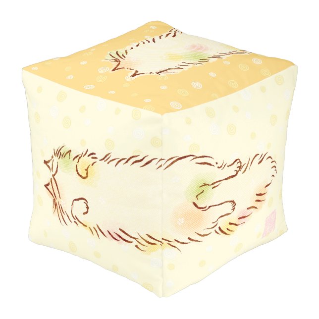 Fluffy Sleepy Cat (18") Pouf (Angled Front)