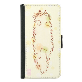 Fluffy Sleepy Cat Wallet Phone Case For Samsung Galaxy S5