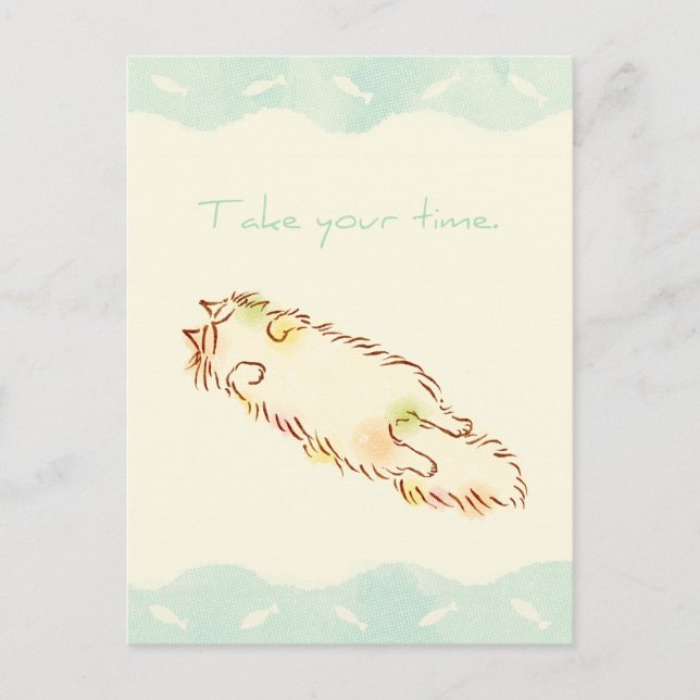 Fluffy Sleepy Cat Take your time Postcard (Front)