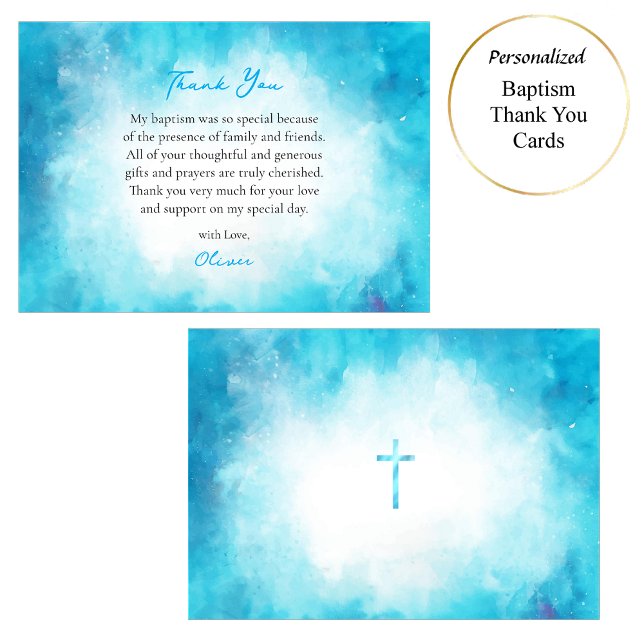 Fluffy Soft Cerulean Clouds Orthodox Baptism       Thank You Card (Creator Uploaded)