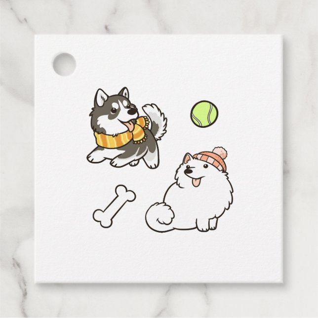 Fluffy Spitz Dogs Favor Tags (Front)
