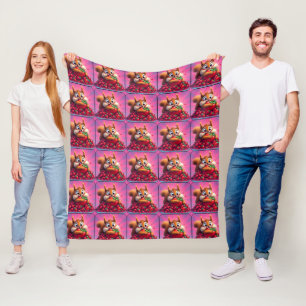 Fluffy Squirrel “Crazy for Strawberries”, funny Fleece Blanket