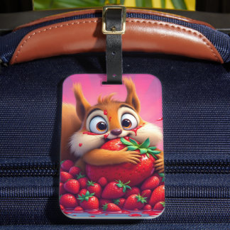 Fluffy Squirrel “Crazy for Strawberries”, funny Luggage Tag