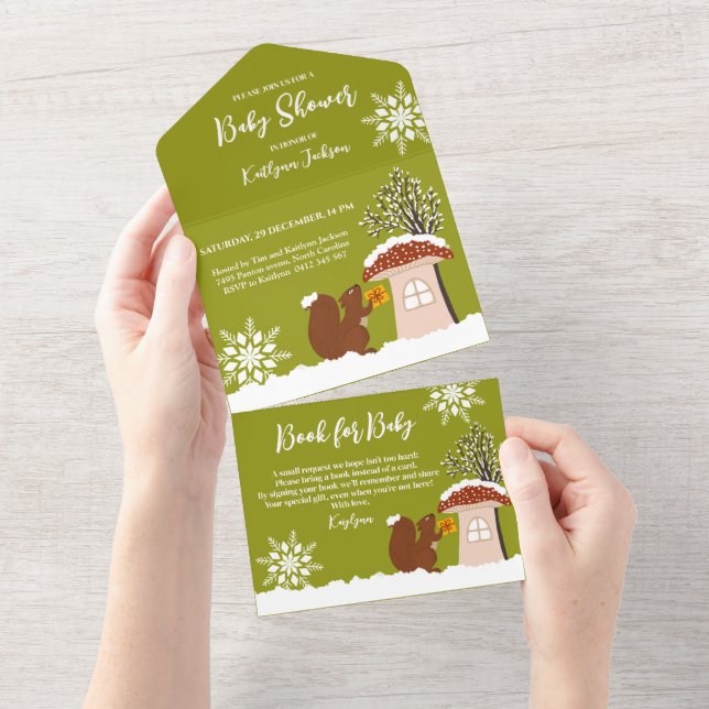 Fluffy Squirrel Gift Winter Baby Shower All In One Invitation (Tearaway)