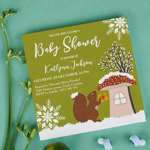 Fluffy Squirrel Gift Winter Baby Shower Invitation