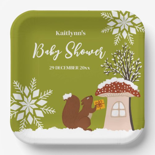 Fluffy Squirrel Gift Winter Baby Shower Paper Plates