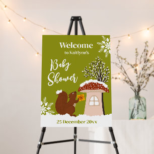 Fluffy Squirrel Winter snow Baby Shower Welcome Foam Board