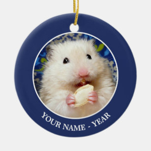 Fluffy syrian hamster Kokolinka eating a seed Ceramic Ornament