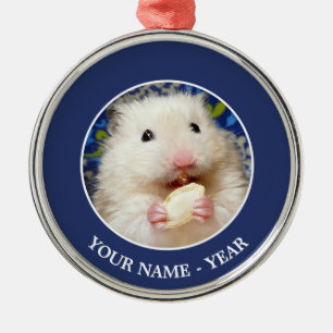 Fluffy syrian hamster Kokolinka eating a seed Metal Ornament