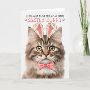 Fluffy Tabby Cat in Bunny Ears for Easter Holiday Card