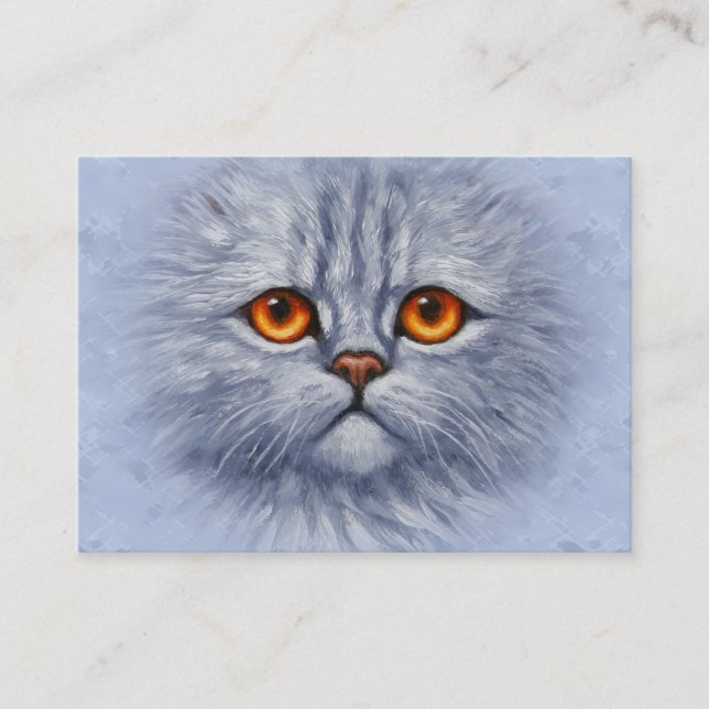 Fluffy Tabby Cat Kitten Face Light Gray Business Card (Front)