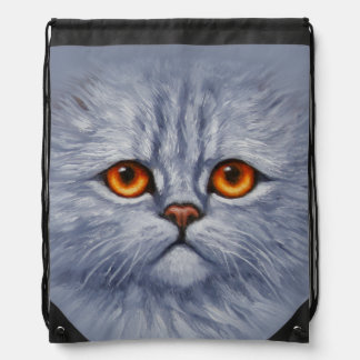 Fluffy Tabby Cat Kitten Face Light Gray Drawstring Bag