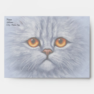 Fluffy Tabby Cat Kitten Face Light Gray Envelope