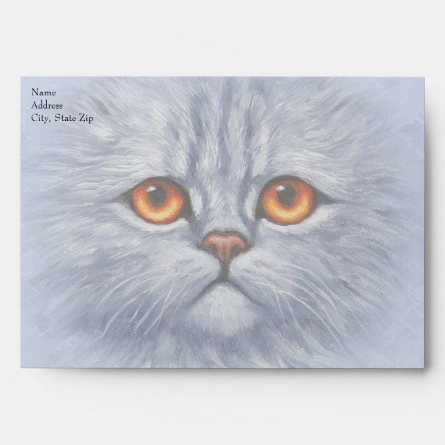 Fluffy Tabby Cat Kitten Face Light Gray Envelope (Front)