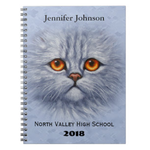 Fluffy Tabby Cat Kitten Face Light Gray Notebook