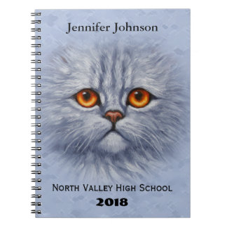 Fluffy Tabby Cat Kitten Face Light Gray Notebook