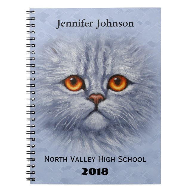 Fluffy Tabby Cat Kitten Face Light Gray Notebook (Front)