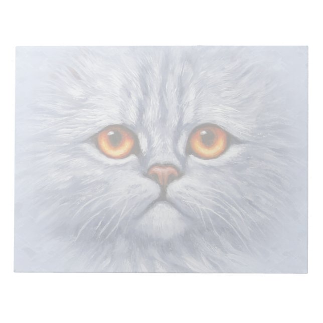 Fluffy Tabby Cat Kitten Face Light Gray Notepad (Front)