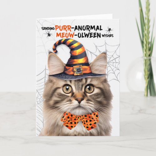 Fluffy Tabby Halloween Cat PURRanormal MEOWolween Holiday Card