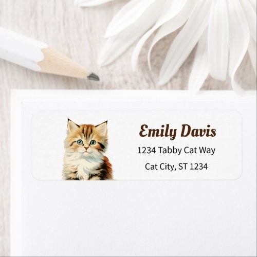 Fluffy Tabby Kitten Cat Address Label