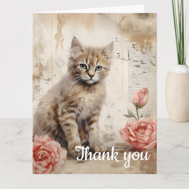 fluffy tabby kitten Thank you 13 Card (Front)