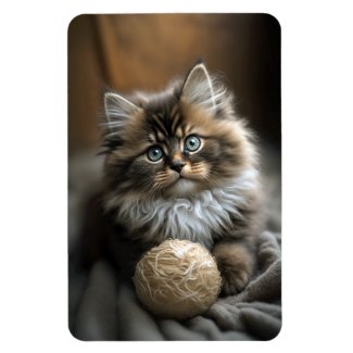 Fluffy Tabby Kitten with Ball of String Magnet