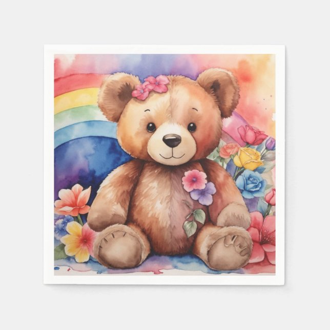 Fluffy Teddy Bear with Rainbow Napkins (Front)
