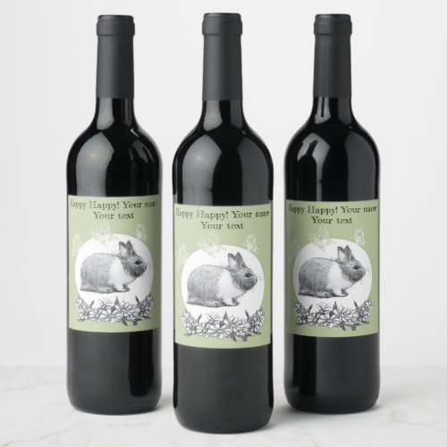 Fluffy the rabbit bunny Pencil drawing Wine Label