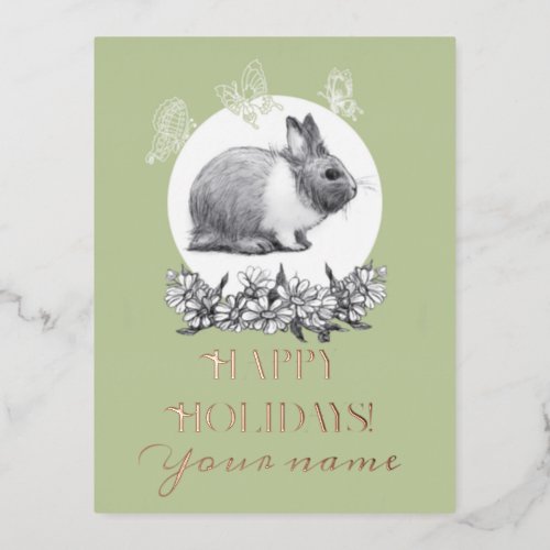 Fluffy the rabbit Foil Holiday Postcard