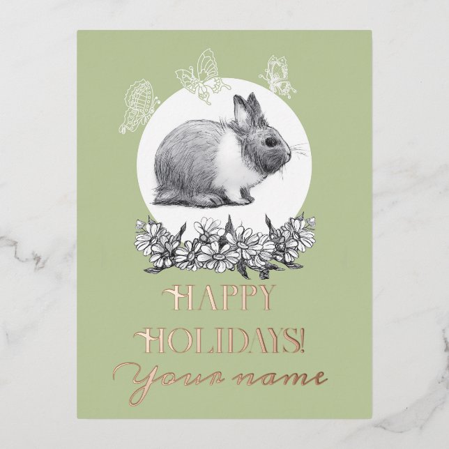   Fluffy the rabbit Foil Holiday Postcard (Front)