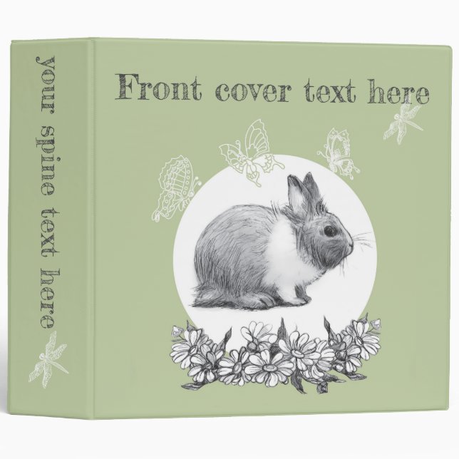Fluffy the rabbit. Pencil drawing. 3 Ring Binder (Front/Spine)