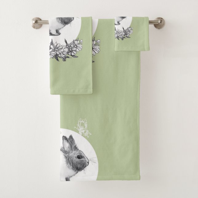 Fluffy the rabbit. Pencil drawing Bath Towel Set (Insitu)