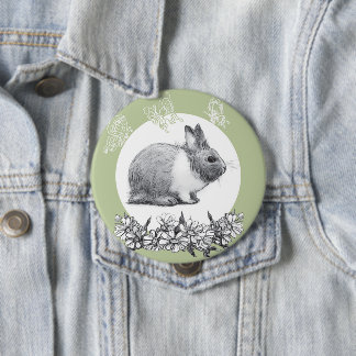 Fluffy the rabbit. Pencil drawing Button