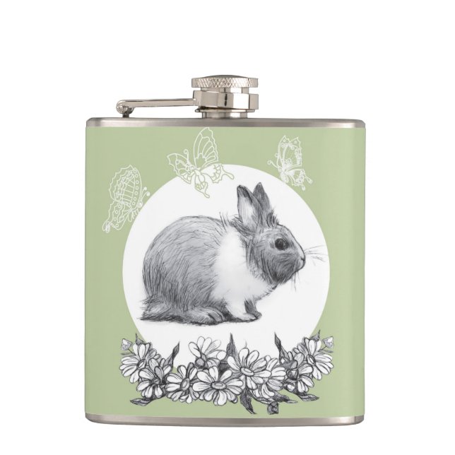Fluffy the rabbit. Pencil drawing. Flask (Front)