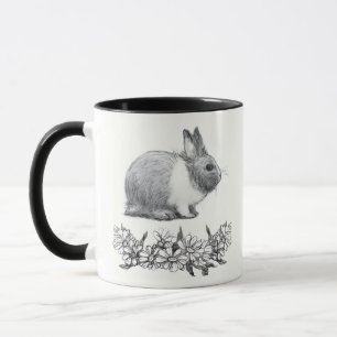 Fluffy the rabbit. Pencil drawing Monochrome Black Mug