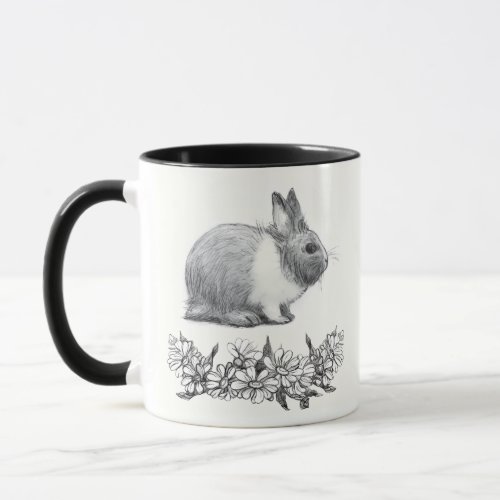 Fluffy the rabbit Pencil drawingMonochrome Black Mug