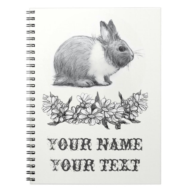 Fluffy the rabbit. Pencil drawing Monochrome Black Notebook (Front)