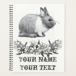 Fluffy the rabbit. Pencil drawing Monochrome Black Planner