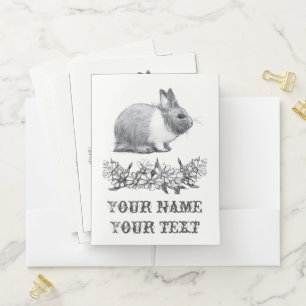 Fluffy the rabbit. Pencil drawing Monochrome Black Pocket Folder