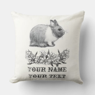Fluffy the rabbit. Pencil drawing Monochrome Black Throw Pillow
