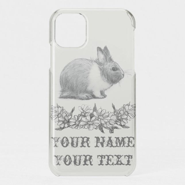 Fluffy the rabbit. Pencil drawing Monochrome Black Uncommon iPhone Case (Back)