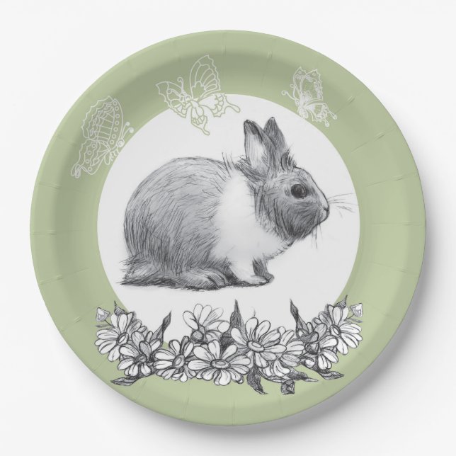 Fluffy the rabbit. Pencil drawing. Paper Plates (Front)