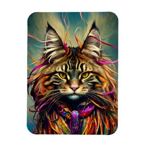 Fluffy Tiger Maine Coon in Ribbons  Magnet