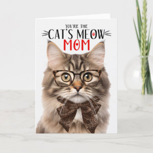 Fluffy Tricolor Cat for Mom on Mother's Day Holiday Card