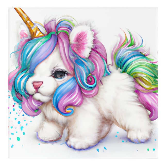 Fluffy Unicorn Puppy Acrylic Print (Front)