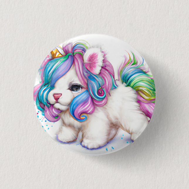 Fluffy Unicorn Puppy Button (Front)
