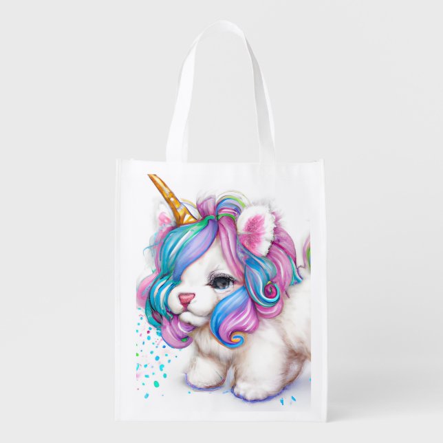 Fluffy Unicorn Puppy Grocery Bag (Front)